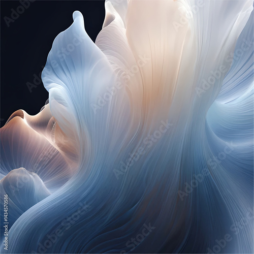 A curved blue fluid surface with a light beige tone against a dark background