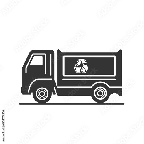 Garbage Truck - Vector icon, isolated on white background  -  