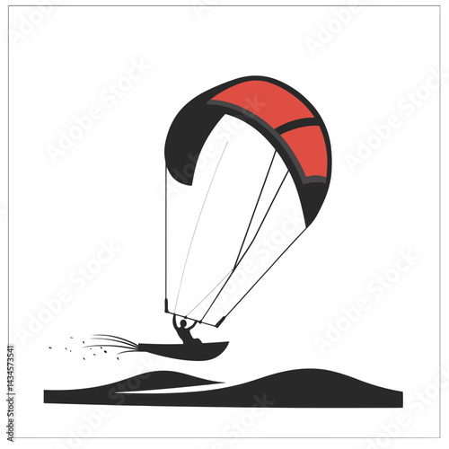 Kite Surf - Vector icon, isolated on white background  -  
