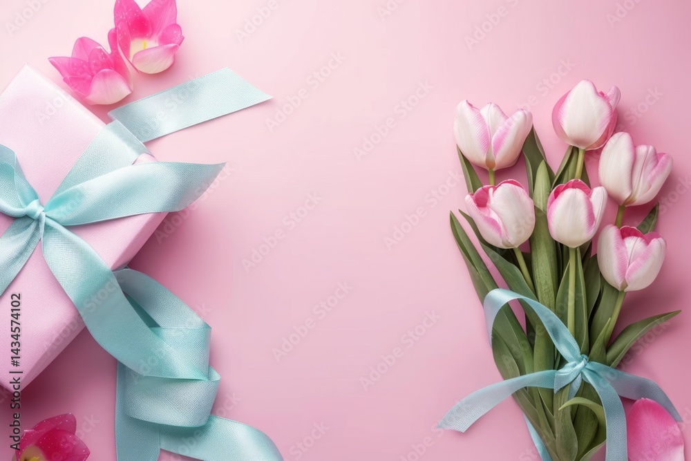 Woman and kid with flowers background wallpaper with copy space