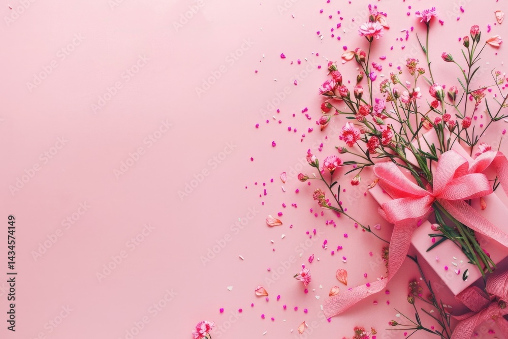 Woman and kid with flowers background wallpaper with copy space