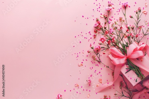 Woman and kid with flowers background wallpaper with copy space