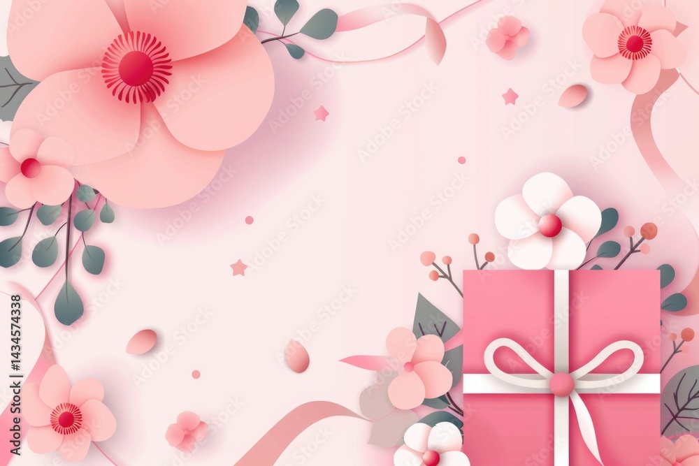 Woman and kid with flowers background wallpaper with copy space