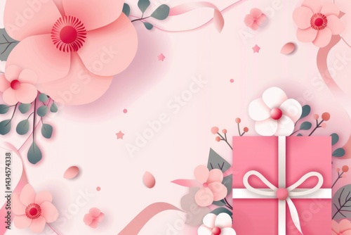 Obraz na płótnie Woman and kid with flowers background wallpaper with copy space w salonie