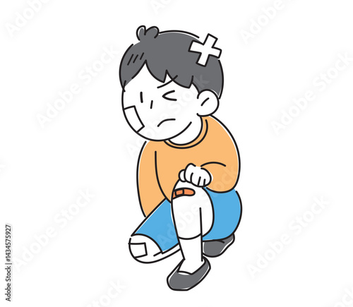 怪我をした男の子のイラスト・七転び八起き