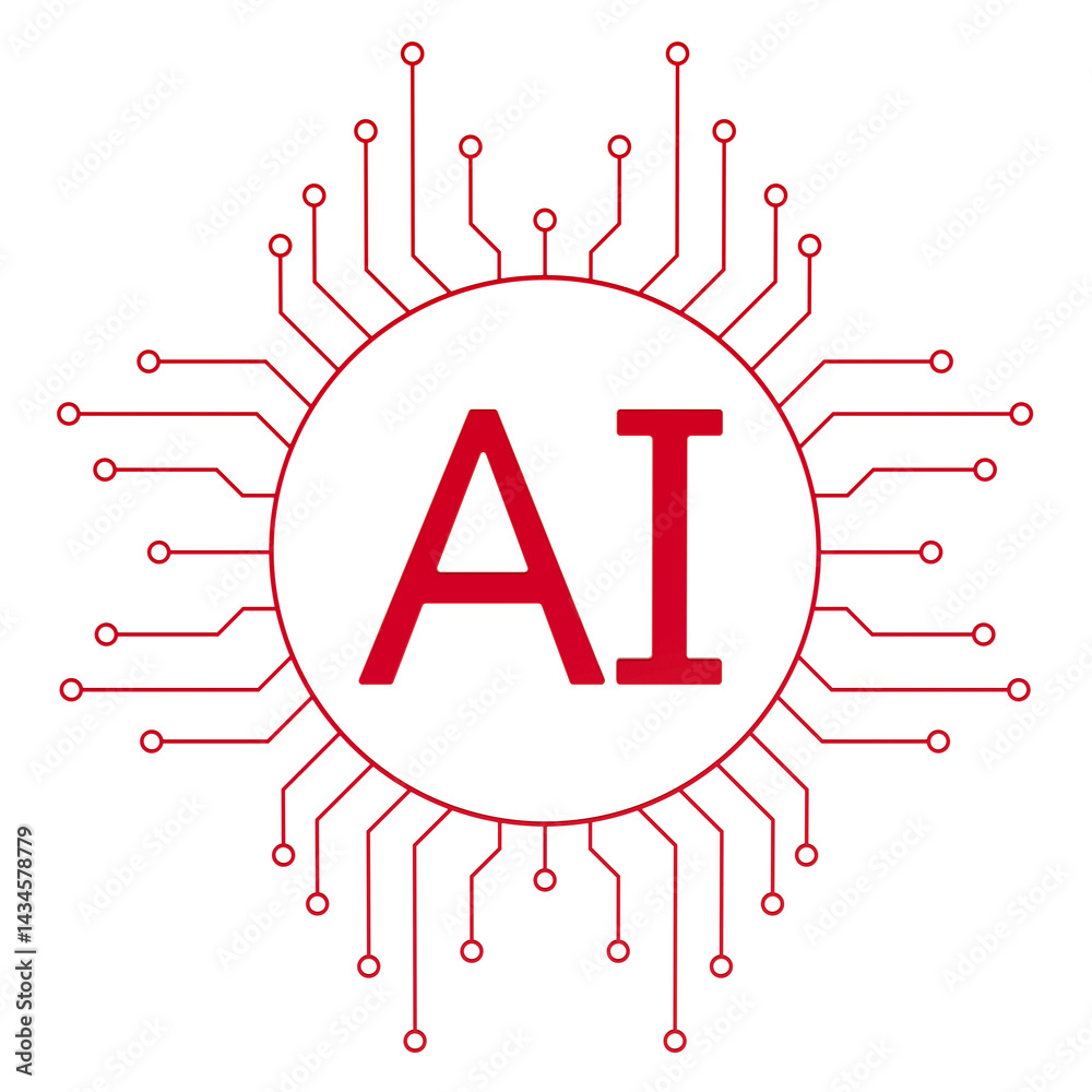 Artificial Intelligence and machine learning technology logotype, 3D rendering isolated on transparent background