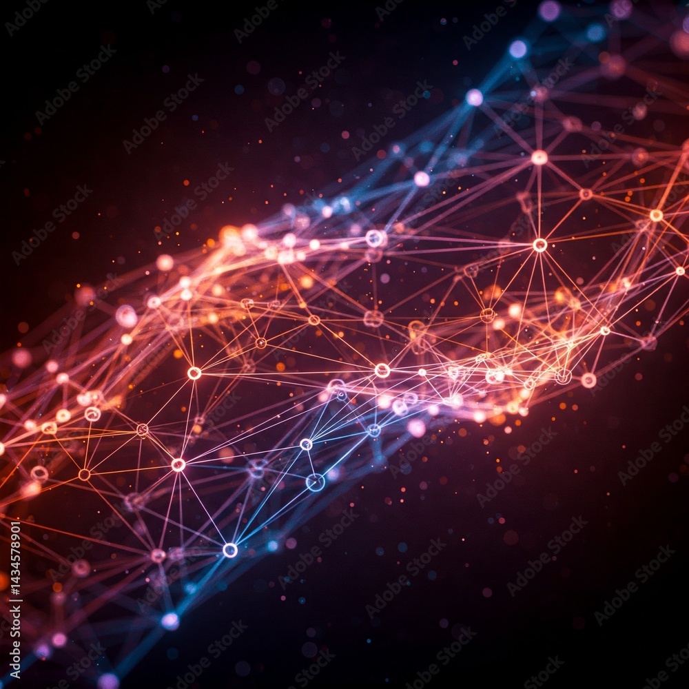 Obraz premium Abstract Machine Learning AI Neural Network Glowing Data Points Geometry