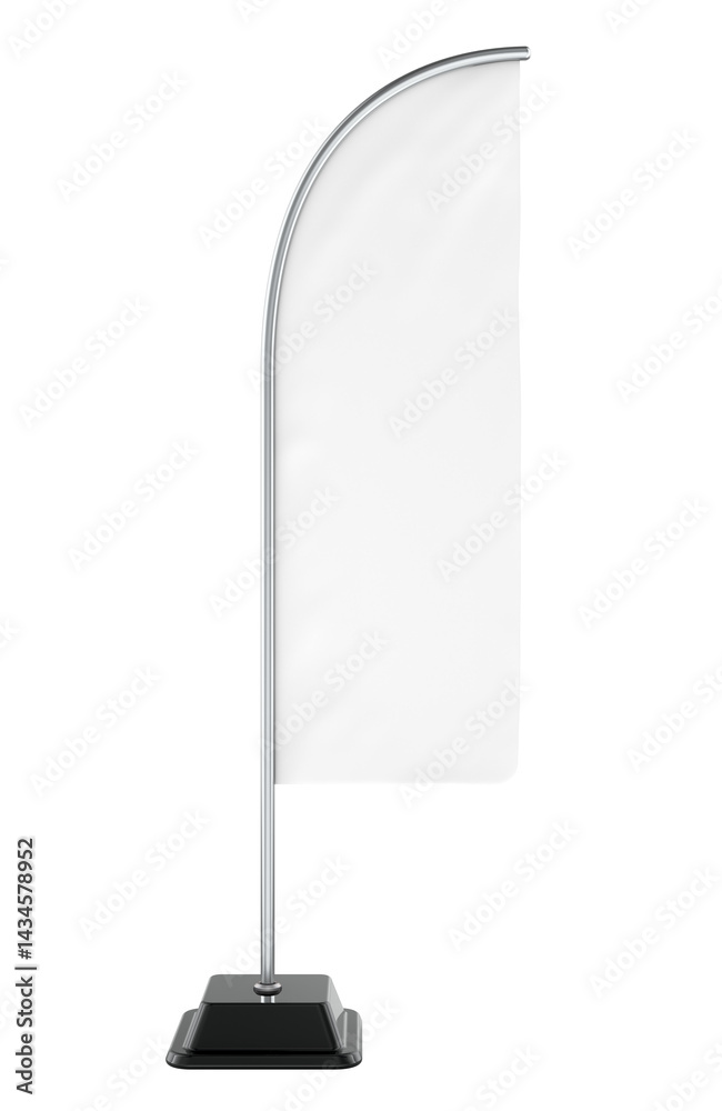 White blank advertising banner flag, mockup. Feather Wind Flag, Beach Flag, Flag Banner. 3D rendering isolated on transparent background