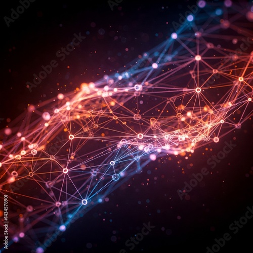 Abstract Machine Learning AI Neural Network Glowing Data Points Geometry