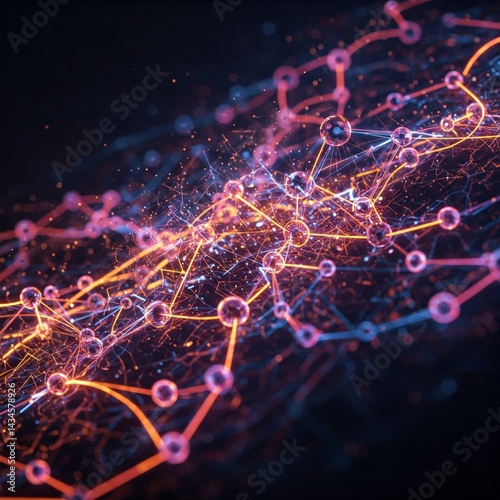 Abstract Machine Learning AI Neural Network Glowing Data Points Geometry