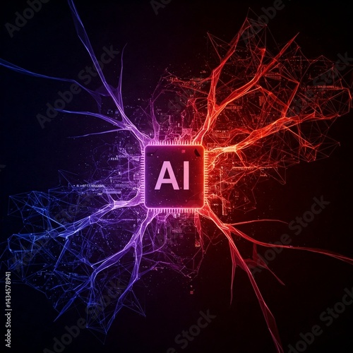Abstract AI Neural Network Glowing Connections Data Points Machine Learning