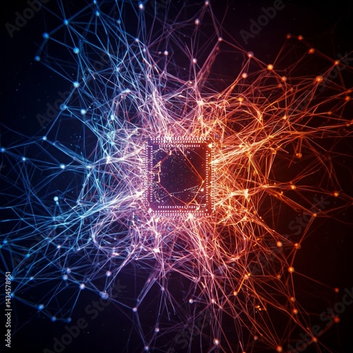 AI Neural Network Glowing Data Points Abstract Machine Learning Design