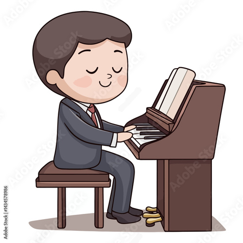 Pianist - Vector icon, isolated on white background  -  