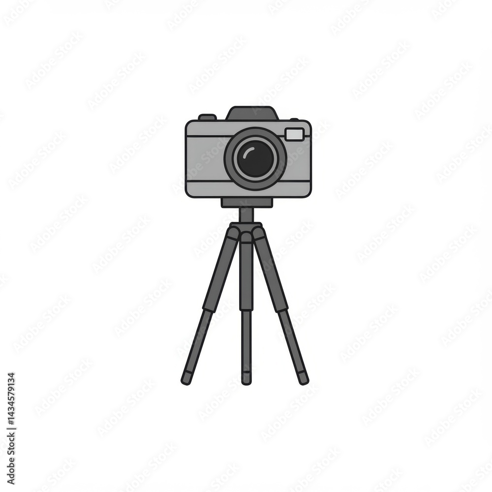 Grey Camera on Tripod, Minimalist Illustration Grey Camera on Tripod, Minimalist Illustration