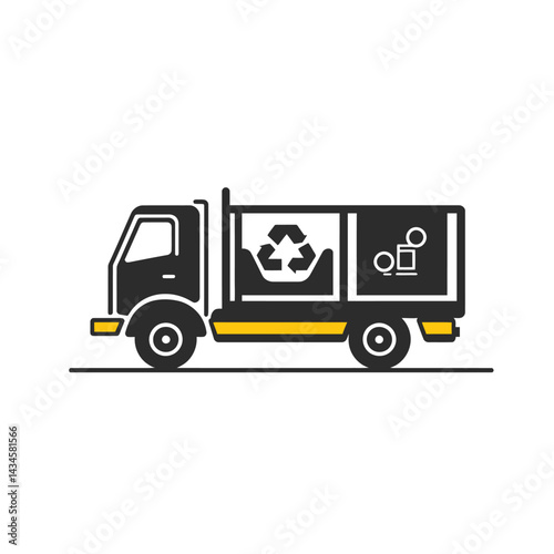 Recycling Truck - Vector icon, isolated on white background  -  