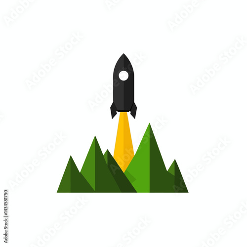 Rocket Launch - Vector icon, isolated on white background  -  