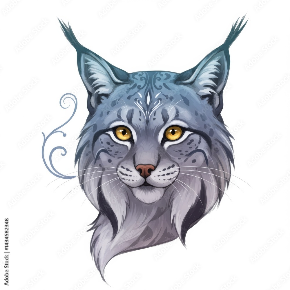 Obraz premium Blue Lynx Portrait with Ornate Design