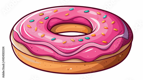 Pink donut on the white background. Close up
