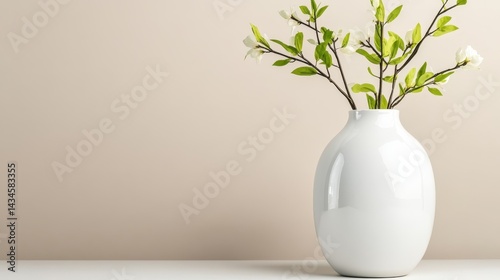 Wallpaper Mural An appealing arrangement of branches and green leaves in a glossy white vase creates a clean and fresh aesthetic, offering a serene and stylish element for any room decor. Torontodigital.ca