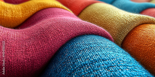 Vibrant canvas deck chair fabric showcasing colorful summer textures and patterns for relaxation and outdoor enjoyment