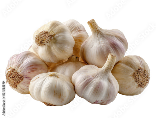 pile of whole garlic bulbs on transparent background
