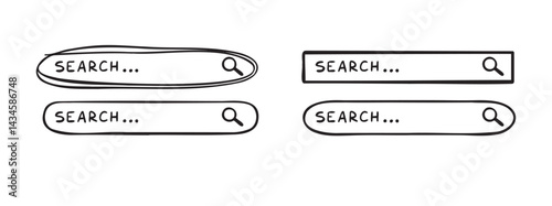 Doodle search bar hand drawn icon. Searching bars