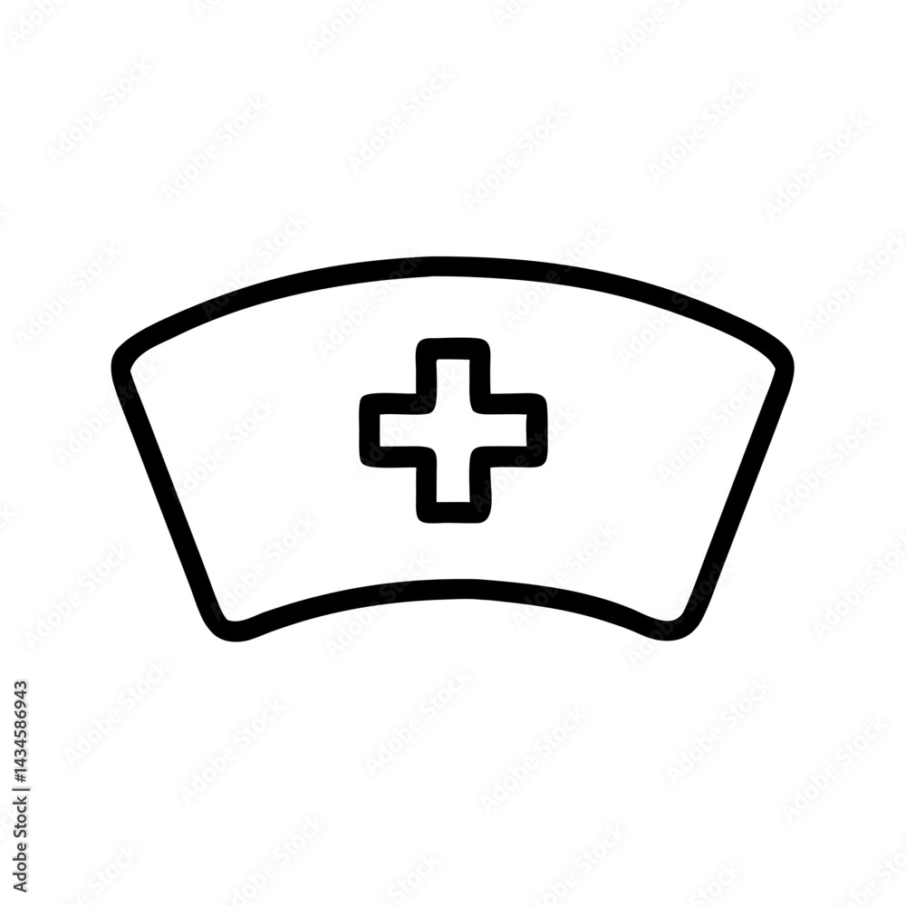 Fototapeta premium Nurse Cap with Medical Cross Outline Design, icon, vector 