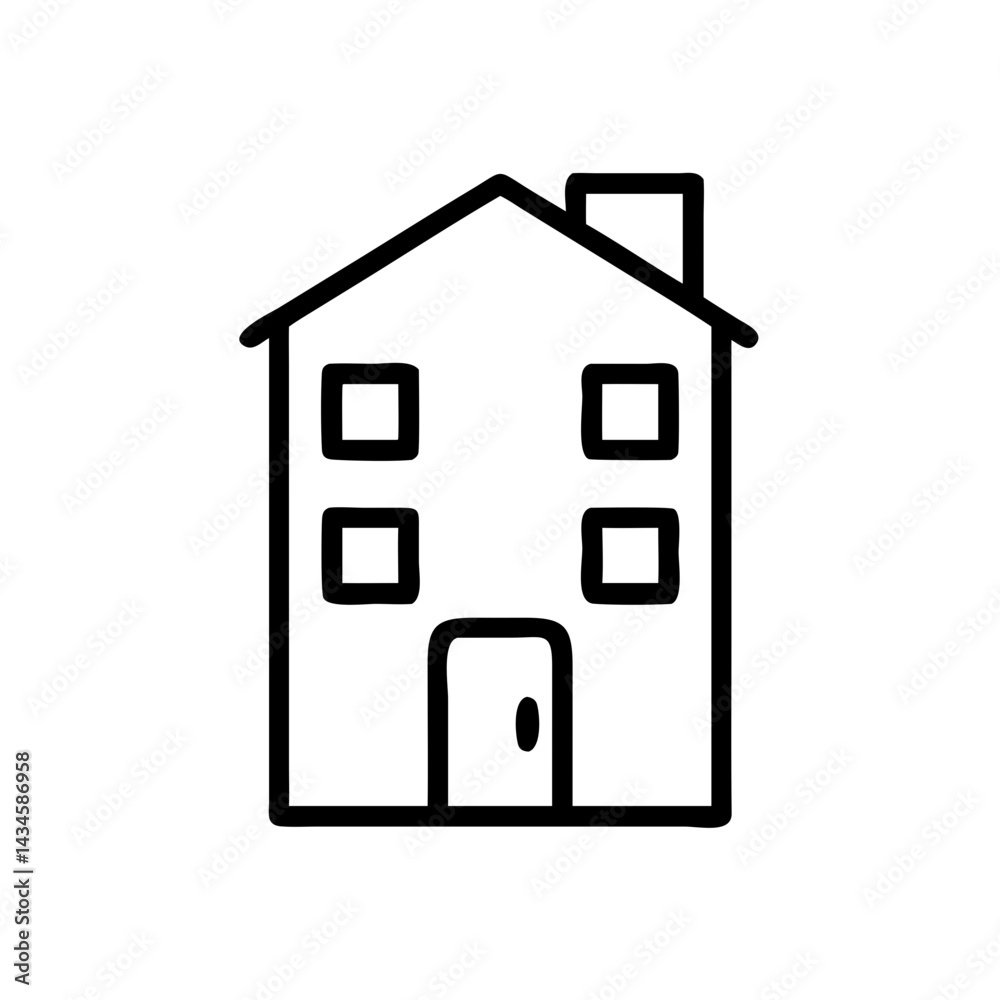 Simple black outline of a townhouse, icon, vector Simple black outline of a townhouse, icon, vector