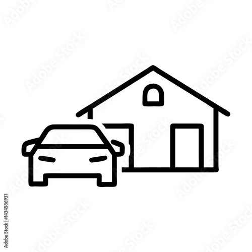 Modern garage and car in minimalist style, icon, vector   