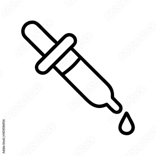 Medical eye dropper with droplet on white background, icon, vector   