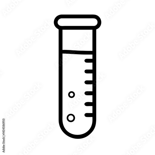 Test tube with liquid and bubbles on a simple background, icon, vector