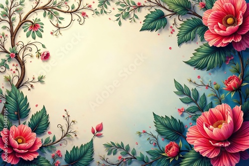 Intricate floral damask, swirling vines & leaves, vector, scroll, illustration