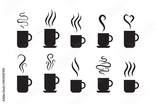 Smells line icon set, hot aroma Coffee, tea in cup, smells or fumes. Isolated symbols doodle glasses of hot drinks. Fragrances evaporate icons.