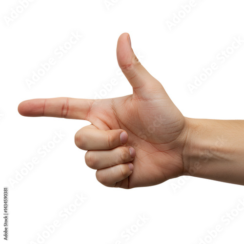 Close-up of hand gesturing a pointing motion with detailed skin tones isolated on transparent background photo