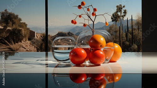 A red wine glass and bottle sit near fresh, ripe tomatoes, a healthy fruit