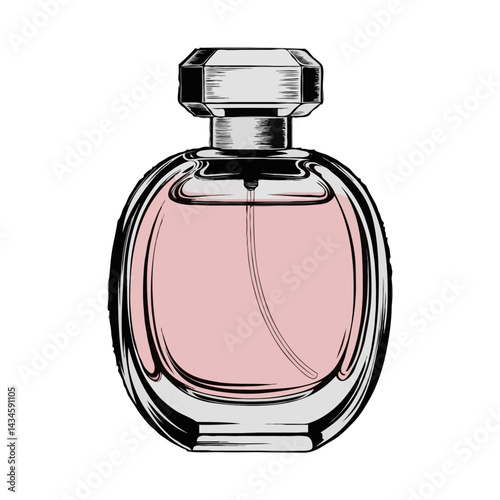 Elegant glass perfume bottle with pink liquid  