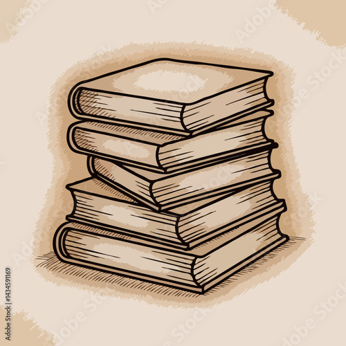Vintage stack of books illustration in earthy tones  