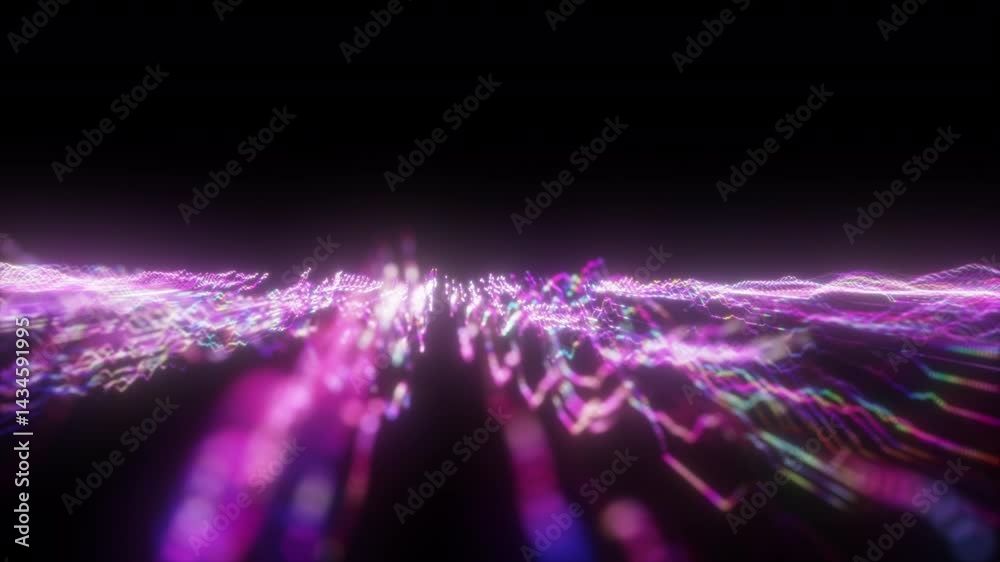 Techology neon background. fly through cyber space. glowing particles. 3d render. overlay isolated on black.