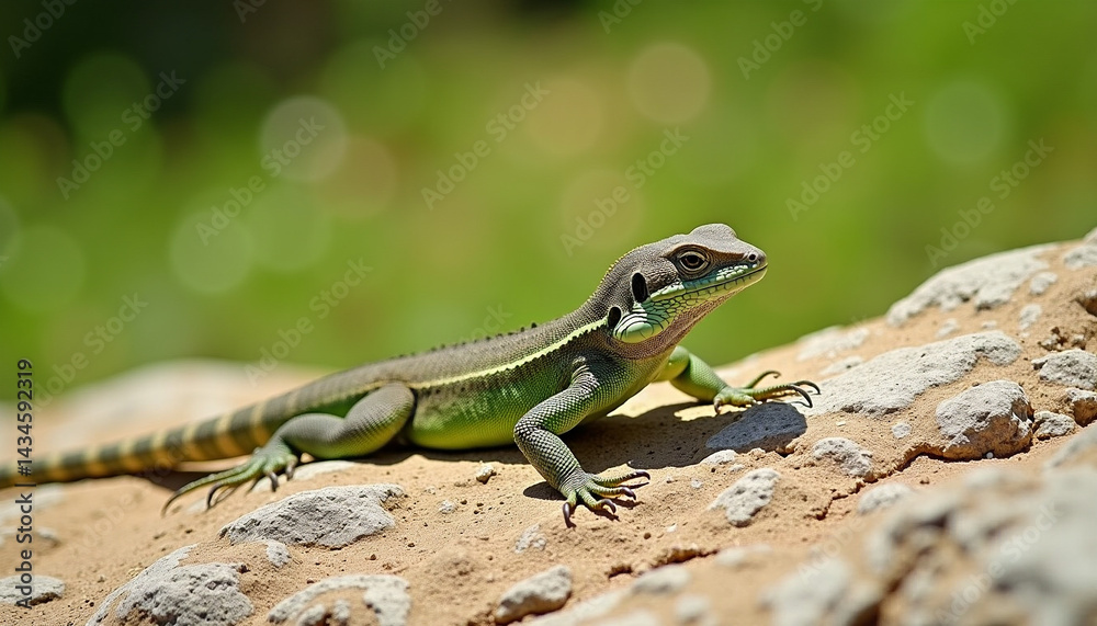 Fototapeta premium Lizard Resting on Rocky Terrain