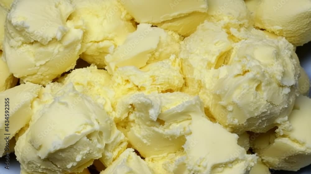 Close-up of pale yellow scoops of butter or shortening with irregular shapes and soft textures filling the frame.