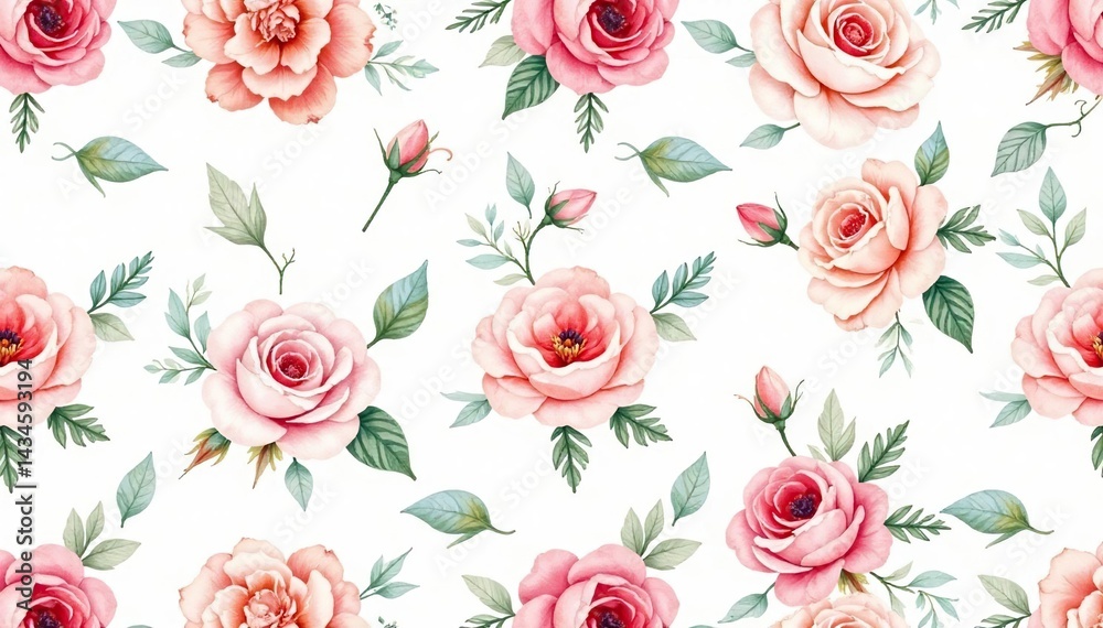 custom made wallpaper toronto digitalDelicate watercolor roses & leaves, repeat pattern, beauty, watercolor