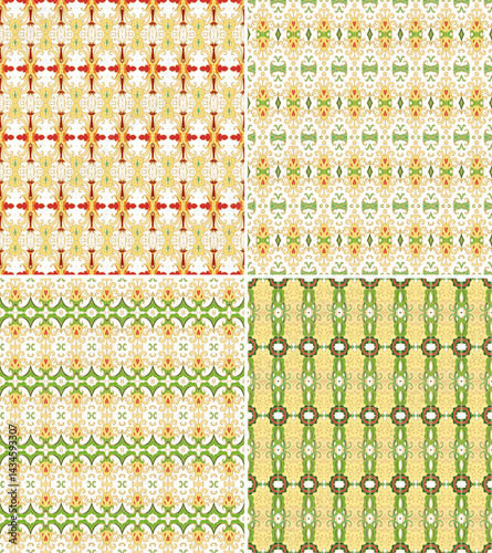 Set of Golden ornamental seamless vector patterns, medieval, oriental style