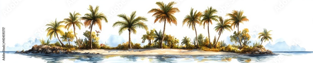 Obraz premium Island palm trees in watercolor style are presented on a transparent background