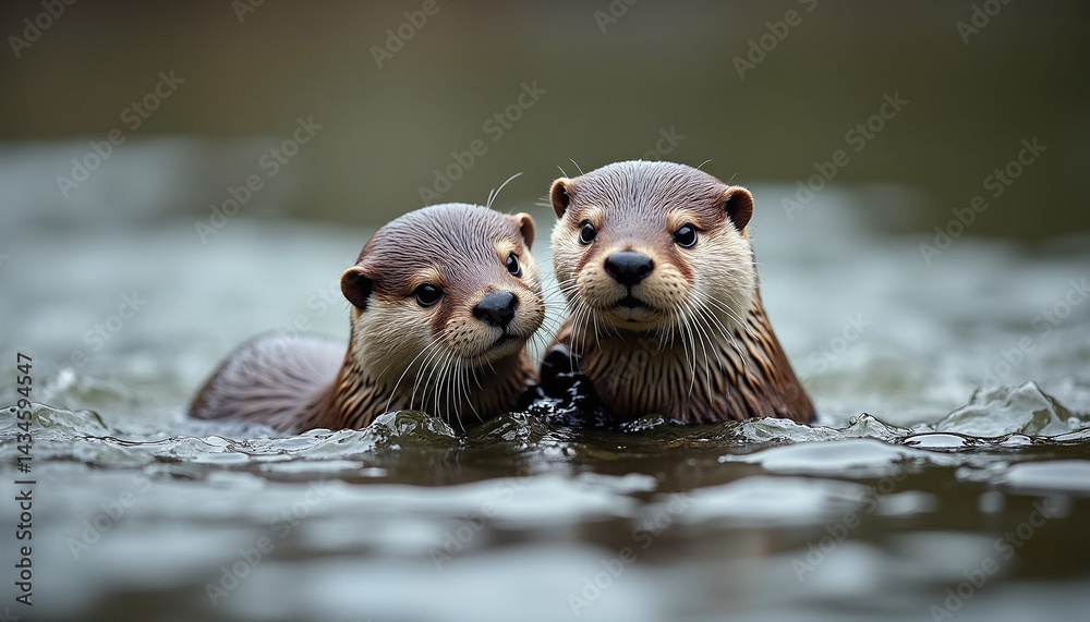 Fototapeta premium Playful Otters Swimming Together