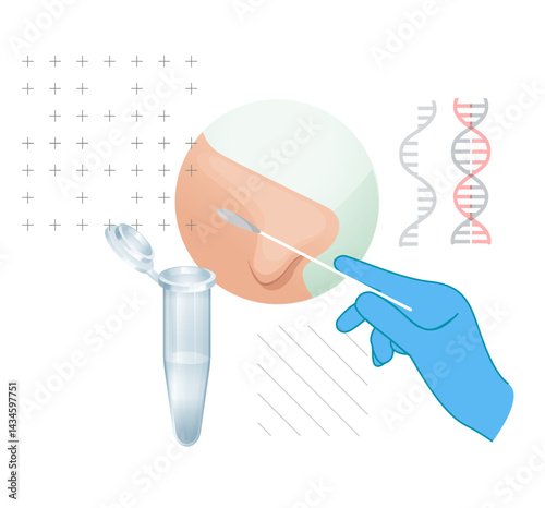 Nasal Swab - RT- PCR Testing  - Stock Illustration