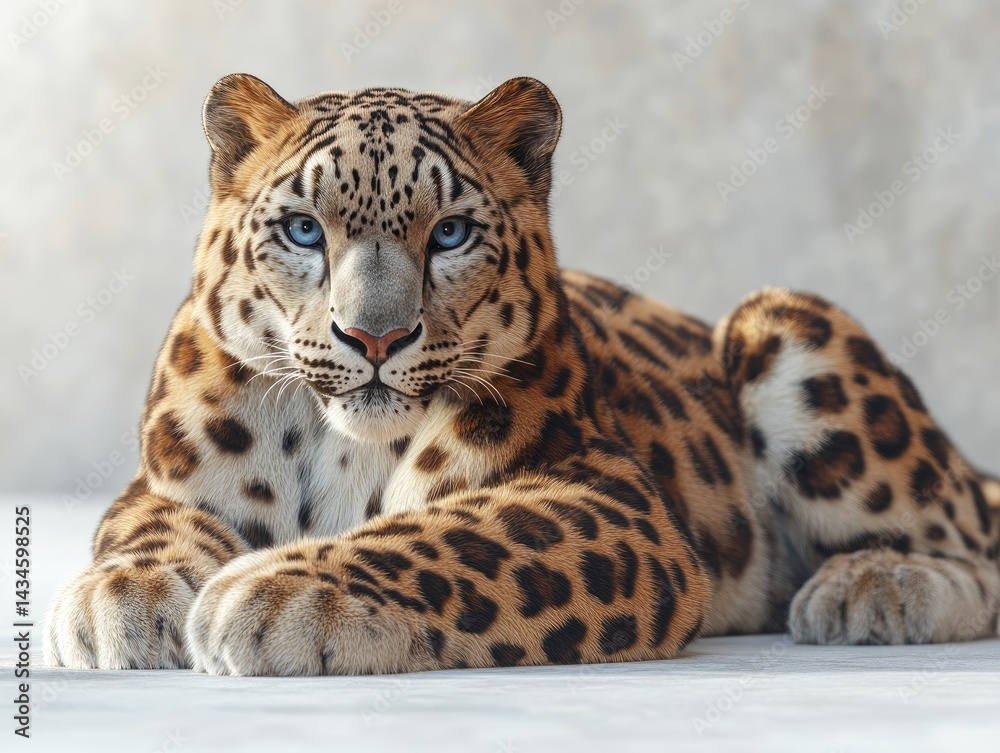 Fototapeta premium Majestic snow leopard resting, indoor studio shot