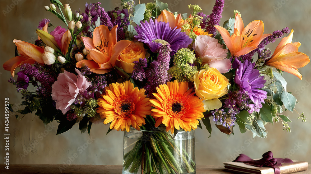 Obraz premium Vibrant Floral Arrangement with Mixed Colors and Textures in Vase
