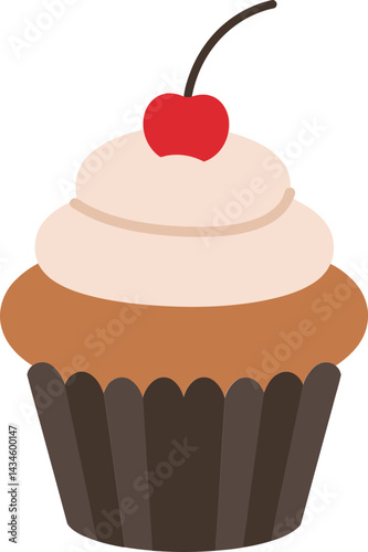 Cupcake with cherry on top and creamy frosting vector illustration dessert bakery treat sweet food design 