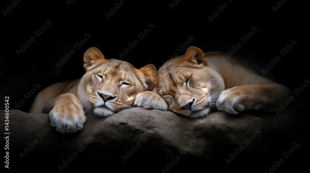 Obraz premium Two lions resting, close up