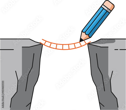 Pencil Drawing Bridge Between Two Cliffs Creating Connection and Overcoming Gap Concept Illustration 